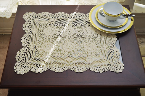 Ecru color Crochet Placemat 14" x 20". Cotton. 2 pieces